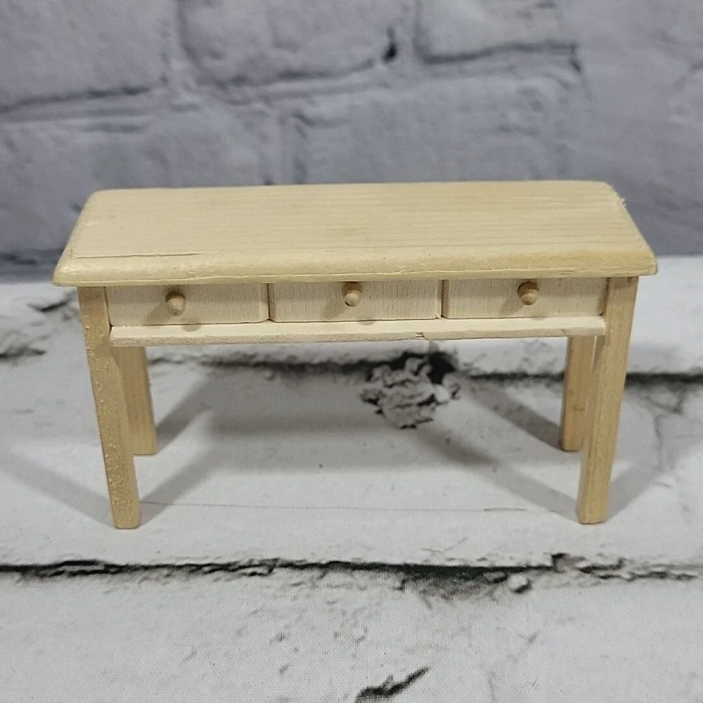 Wooden Dollhouse Furniture Lot Of 3pcs Desk Table Dining‎ Chairs